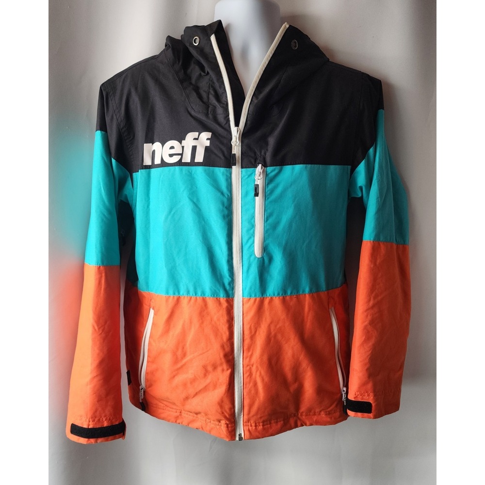 Neff Throwback Poncho Tech Shred‎ Jacket, Men's Large, Orange /  Blue EUC